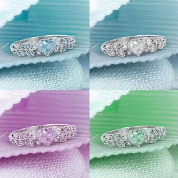▶Heart shape CZ Eternity 925 Silver Plated Fashion Ring for Women, L077